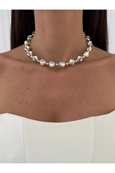 Luparadis Özel Seri Çift Taraflı Zirkon Taşlı Gümüş Yuvarlak Choker Kolye