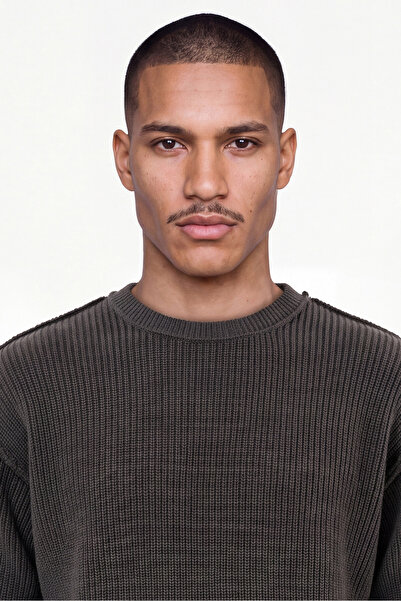 Machinist Men's Thessaloniki Knitted Dirty Stitching Crew Neck Oversize Knitwear Anthracite