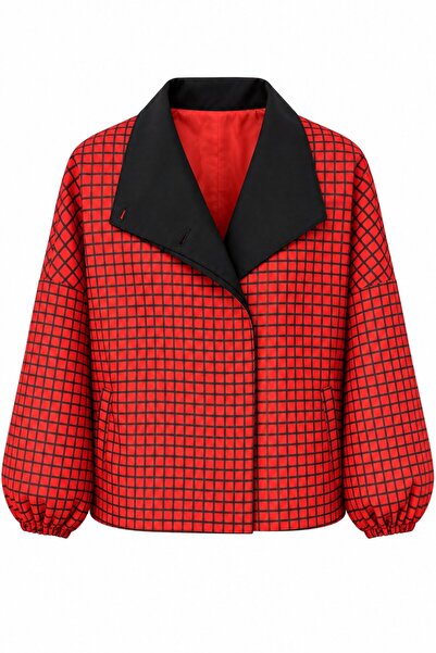Laluvia Rot-schwarz gefütterte karierte Jacke - 9054