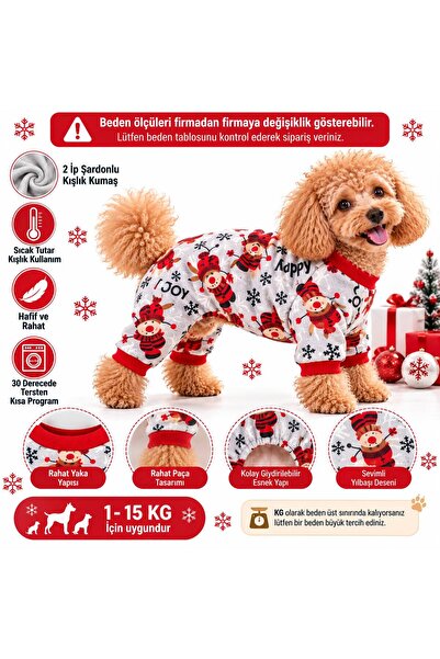 DOGİ&DOG Küçük Irk Gray Happy Joy Yılbaşı Temalı Köpek Kıyafeti Köpek Tulumu ...