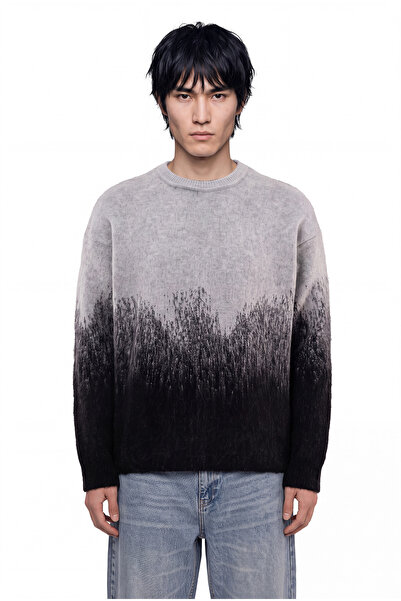 Machinist Men's Color Gradient Crew Neck Oversize Knitwear Black