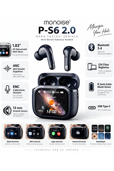 Monoise P-S6 2.0 Akıllı Ekranlı Bluetooth Kulaklık