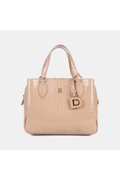 Desa Women's Mink D Logo Crocodile Printed Patent Leather Handbag