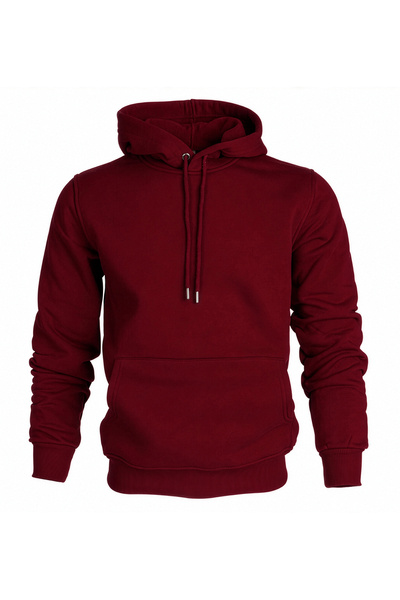Hediyesepeti Bordo Kadın Kapüşonlu Basic Sweatshirt Kanguru Cepli Hoodie S Beden