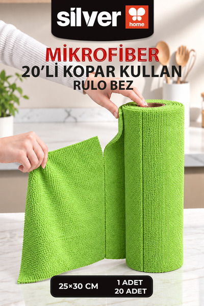 SİLVER HOME 20’li Rulo Mikrofiber Temizlik Bezi 25x30 cm Yıkanabilir Kopart K...