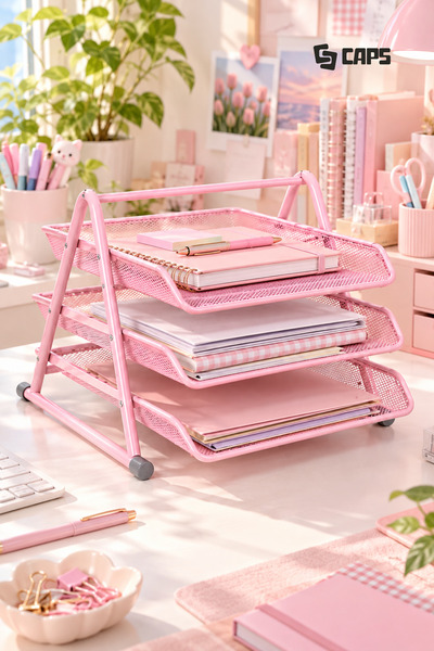 caps Pastel Renkli Metal Evrak Rafı 3 Bölmeli Masaüstü Dosya ve Evrak Düzenle...