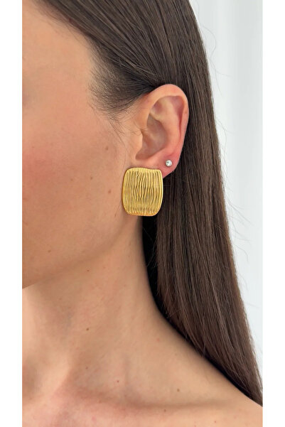 Luparadis Steel Wavy Pattern Square Gold Earrings