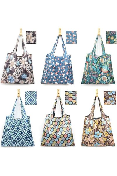 KASTWAVE Reusable Grocery Bag 6 Pcs, Foldable Eco-Friendly Shopping Bags, Lig...