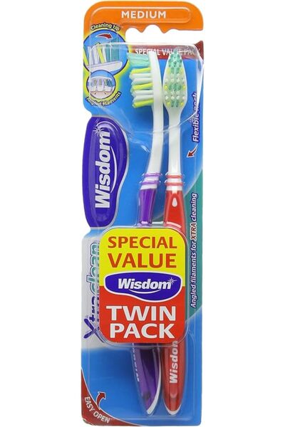 WISDOM Xtra Clean Tooth Brush 2-Pieces, Medium