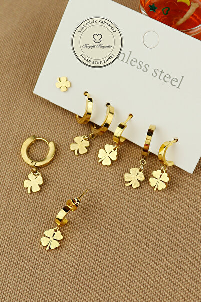 Keyifli Hayaller Steel Earring Set - Clover Earring Set 3 Pairs Hoop Steel Ea...