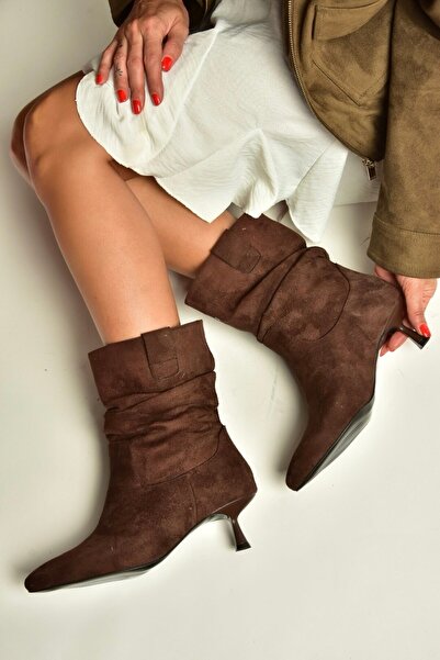 Fox Shoes Z282810502 Brown Suede Thin Heeled Drawstring Women's Boots