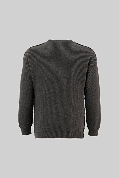 Machinist Men's Thessaloniki Knitted Dirty Stitching Crew Neck Oversize Knitwear Anthracite