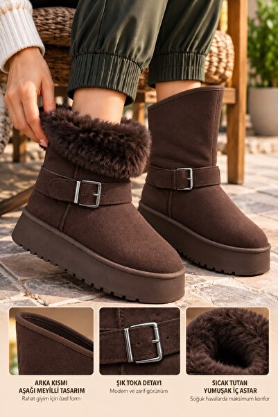 ALTUNTAŞ Women's - Girls' Winter Fur Boots Anatomical Sole Foldable Boots Min...