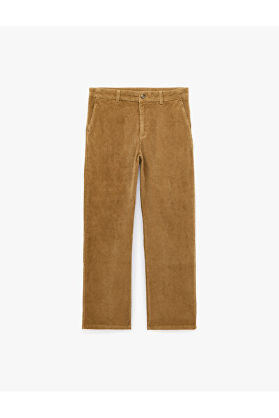 Koton Regular Waist Pocketed Buttoned Cotton Velvet Trousers