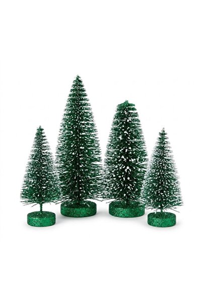 Magic Village Set of 4 decorative artificial Christmas trees with wooden base...