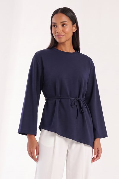 zenne Lace-Up Verev Cut Blouse 2029 - Dark Blue
