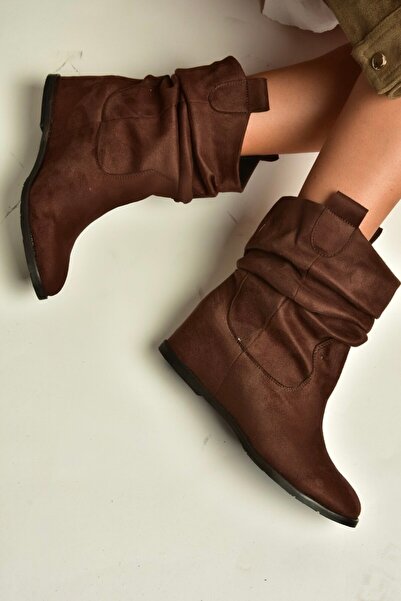 Fox Shoes C735041202 Brown Suede Hidden Wedge Heeled Drawstring Women's Boots