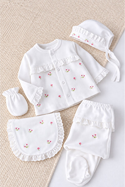 BYS BABY FASHION 100% Cotton 5-Piece Floral Patterned Baby Girl Bodysuit Set ...