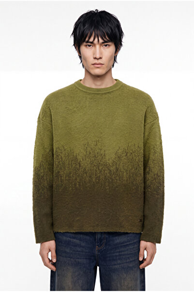 Machinist Men's Color Gradient Crew Neck Oversize Knitwear Green