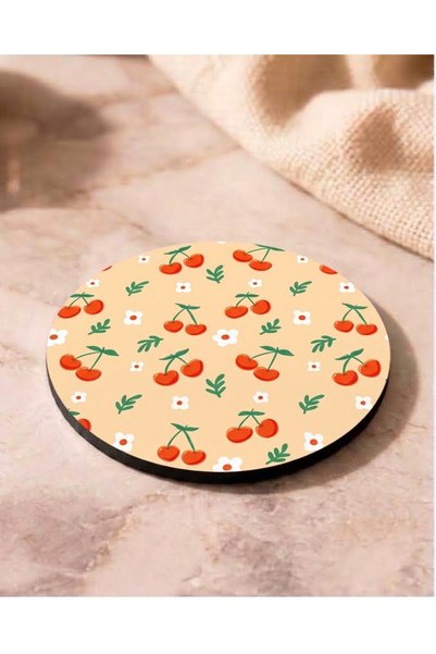 Eylül Design Cherry Printed Colorful Printed Mdf Round Coasters