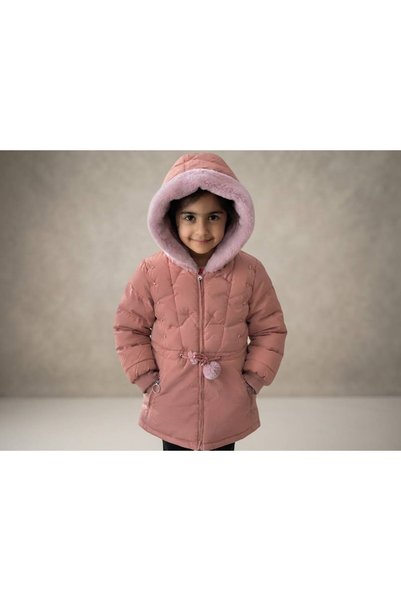 Ysferbutik Girl's Plush Fur Hooded Inflatable Coat with Adjustable Waist