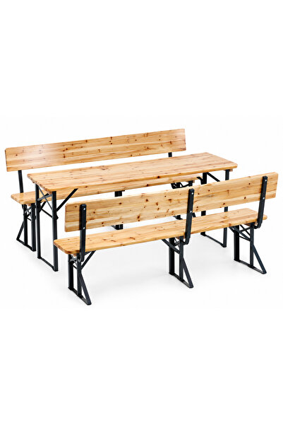 SERSIMO Set masă pliabilă cu 2 bănci cu spătar, 170 cm, lemn de pin și cadru ...