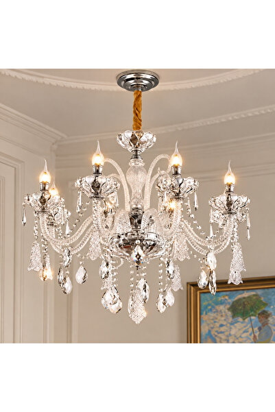DIGITAL Merchandise Candelabru Cristal 6xE14, D68cm, Argintiu, Inaltime Regla...