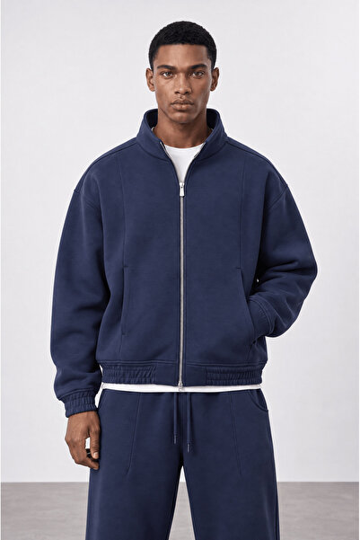 Respire Erkek Crop Fit Panda Oversize Zip Lacivert