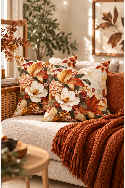 CANİLA Digital Printed Throw Pillow Cover. Autumn Patterned Double-Sided Hidd...