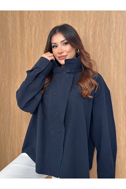 MiraMore Butik Women's Stand Collar Buttoned Oversize Shirt