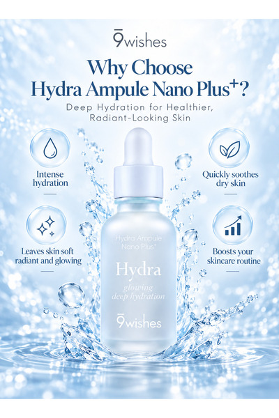 9WISHES Hydra Ampule Nano Plus+ | 30 ml Hyaluronic Acid Face Serum | Deep Hydration Moisture Boost | Korean Skincare