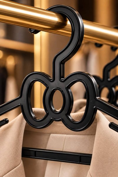 Kitchen Line 6-Piece Slim Clothes Hangers with Bow Design – Multi-Purpose Black Plastic Hangers for Pants, Shirts, and Dresses 42 cm