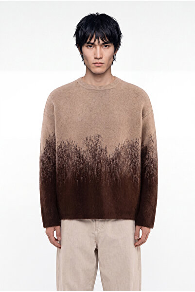 Machinist Men's Color Gradient Crew Neck Oversize Knitwear Beige