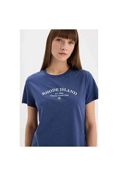 DeFacto Short Sleeve Indigo Women's T-Shirt