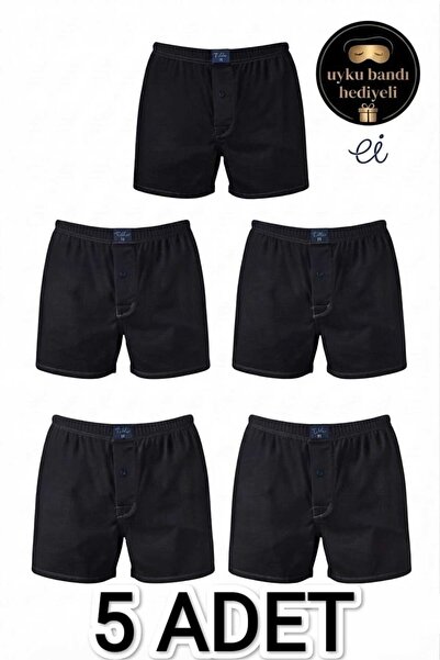 Tutku 5-Pack Black 100% Cotton Buttoned Plain Combed Cotton Men's Boxer Set -...
