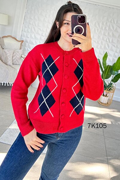 İnce Topuk Baklava Patterned Knitwear Cardigan 7K105