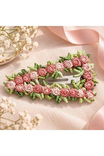 So Much Accesories Çiçek Detaylı Üçgen Çıtçıt Saç Tokası - Pembe