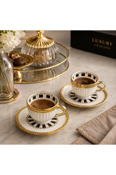Arow - Dubai 2 Kişilik Gold Detaylı Kahve Fincan Seti ☕✨