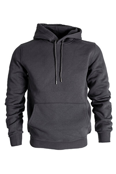 Hediyesepeti Koyu Gri Erkek Kapüşonlu Basic Sweatshirt Kanguru Cepli Hoodie