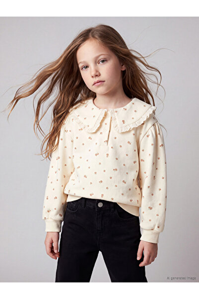 LC Waikiki Lcw Kids Ecru 3 Thread Raster Patterned Girls' Sweatshirt - W6Q508...