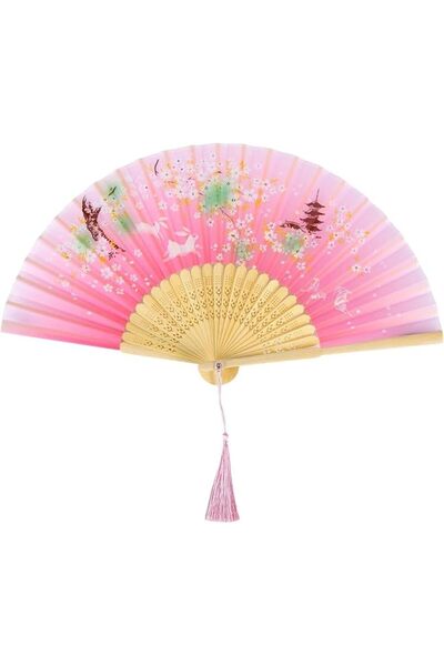 SYOSI Seosi Women's Folding Hand Fan Chinese Silk Fabric Bamboo Ribs for Wall...