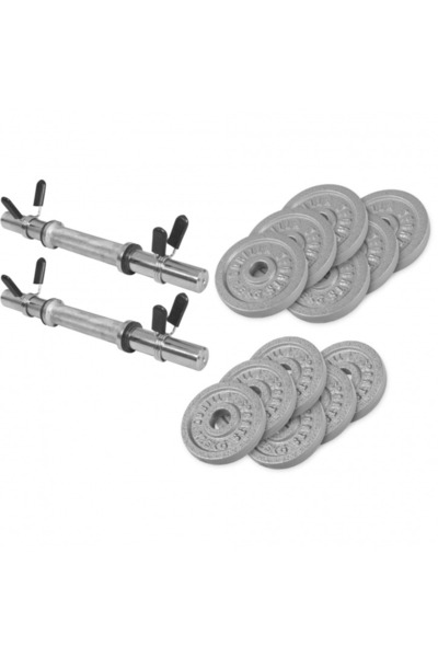 Gorilla Sports Set de 2 gantere cu discuri din fonta, cu cleme, 27,5kg, 30/31 mm