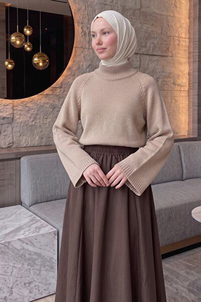 Salih Çelebi Pulover oversize cu guler înalt T2607 - VİZON