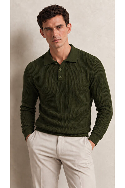 viyamen Men's Polo Collar Buttoned Long Sleeve Ribbed Knit Sweater