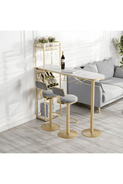 kold concept BRM806 Modern Dikdörtgen Bar Masası MDF Üstlü Metal Ayaklı