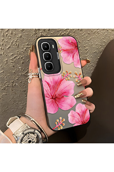 SLIMFELT Infinix Hot 60 Pro Uyumlu Yumuşak pembe sulu boya hibiscus, basit çi...