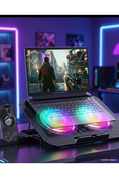 ZERO LAND METEMIX RGB Işıklı Laptop Soğutucu Stand Çift Fanlı Sessiz (124557) Çalışan Ayarlanabilir