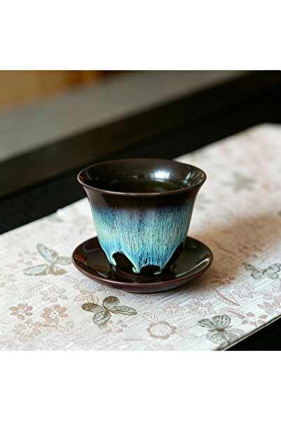 Generic Brand Handmade Reactive Glaze Ceramic Coffee Cup & Saucer , 180ml. Un...