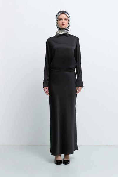 Tuğba A Kesim Etek Ucu Volanlı Etek - Siyah