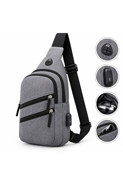 ZaBest Unisex γκρι σακίδιο πλάτης χιαστί, με USB για φόρτιση τηλεφώνου και θύ...